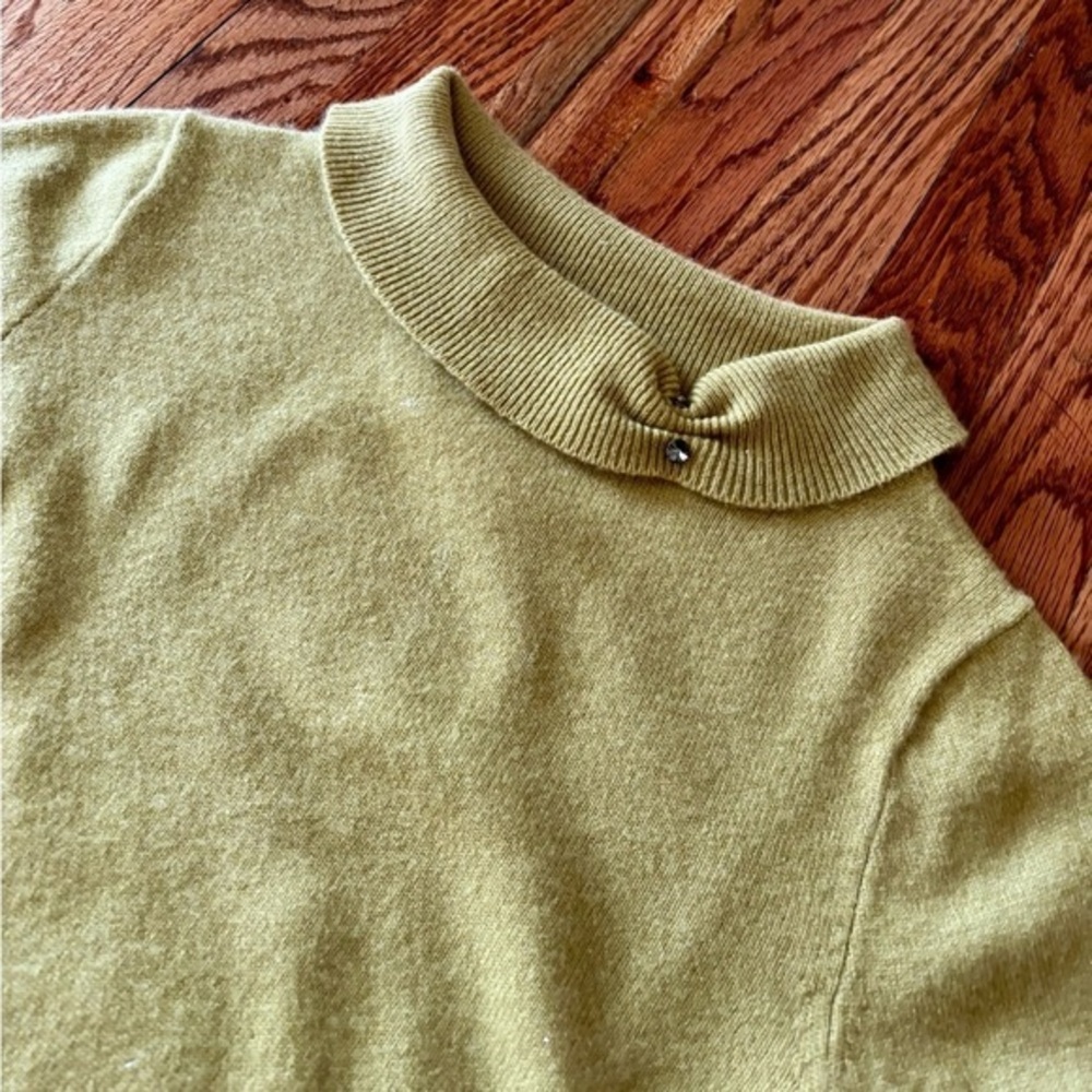 J. Crew Gustoso Cashmere Yellow/Green Cowl Neck Sweater with Jewels